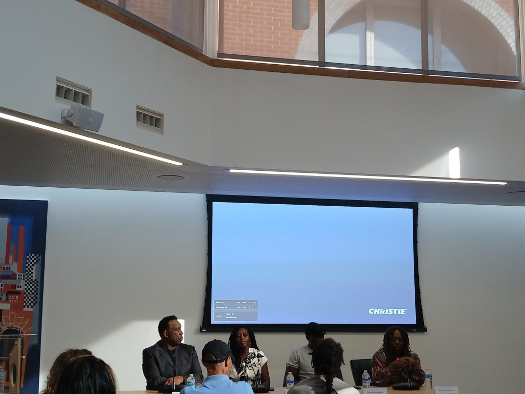 Panellists Patrick Hutchinson, Cllr Ama Asare and Rev. Polly Falconer, host Keith Seville